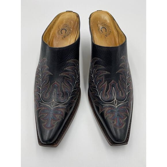 Black Embroidered Pointed-Toe Mule Heels - Picture 4 of 8